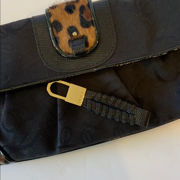Bebe Clutch Black Cowhide Leopard Print Bag - Picture 8 of 8